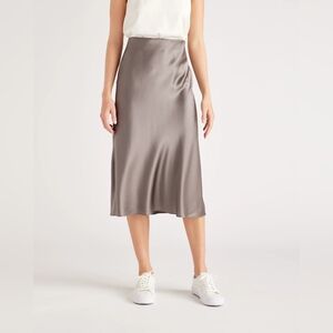Quince Grey Washable Silk Midi Slip Skirt Bias Cut Minimalist - XS